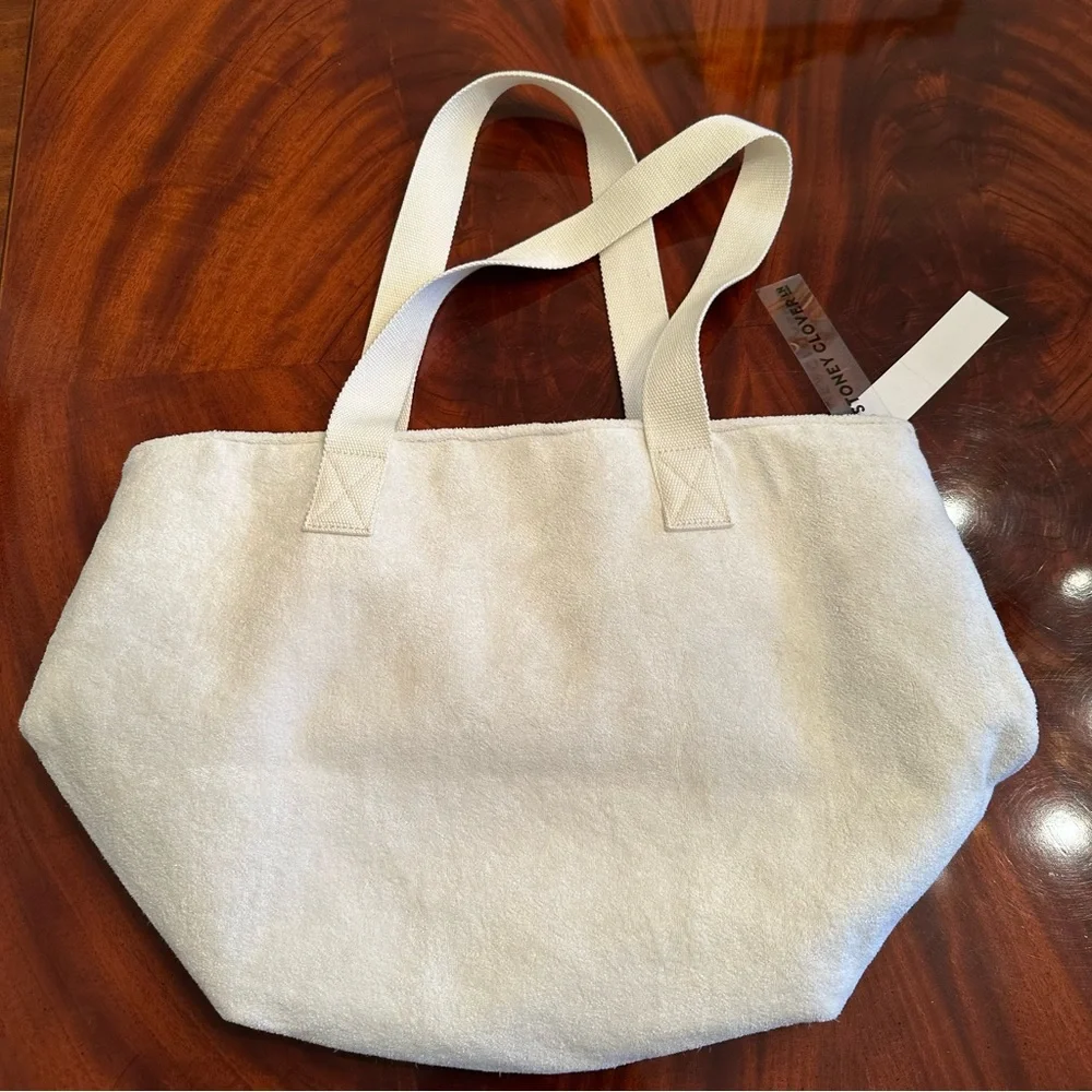 NWT Stoney Clover Lane Hearts Embroidered Terry Zip Top Tote Seashell